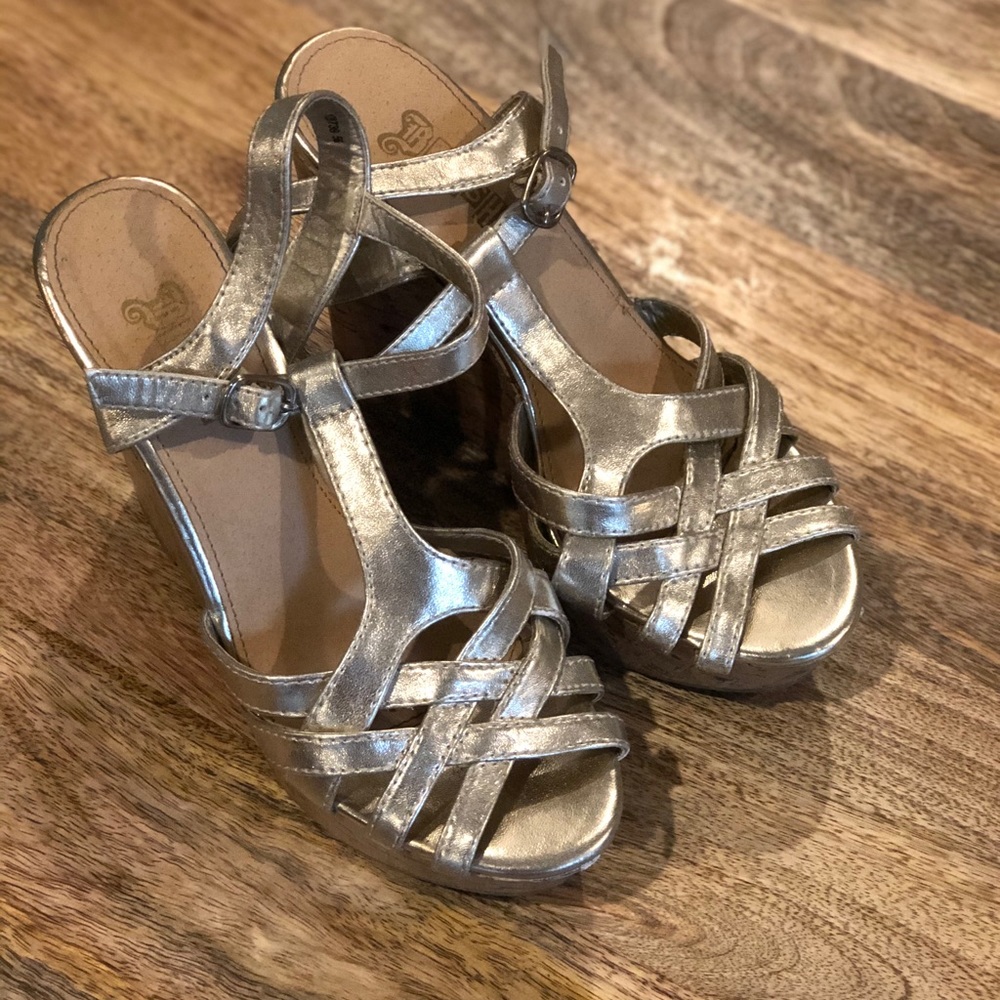 Brash Gold Platform Cork Wedge Sandals